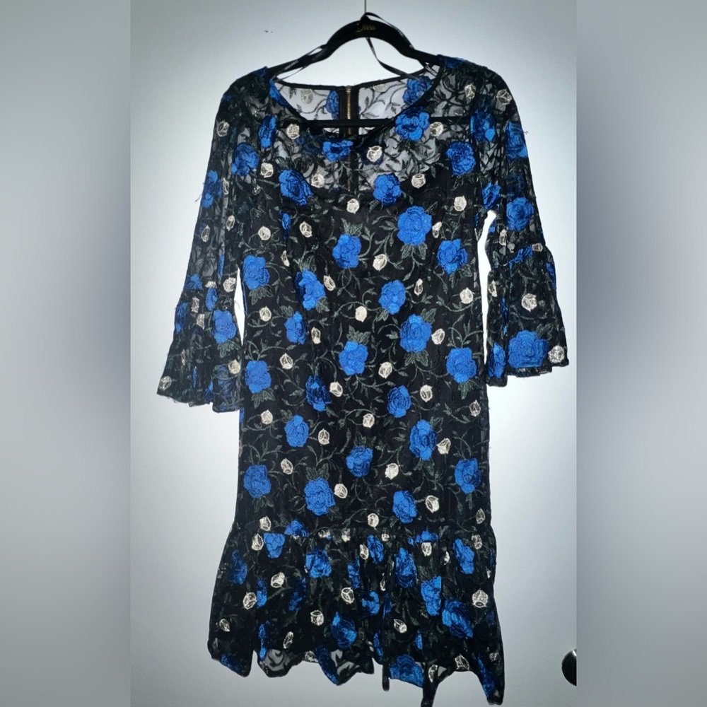 Floral Lace Dress - Black and Blue